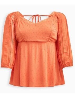 Torrid Peplum Gauze Clip Dot Smocked Tie-Back Top Women’s 2 2X Coral Blouse
